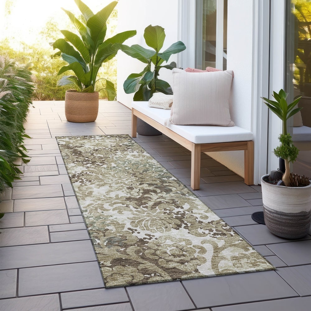 Machine Washable Indoor/ Outdoor Chantille Abstract Damask Rug