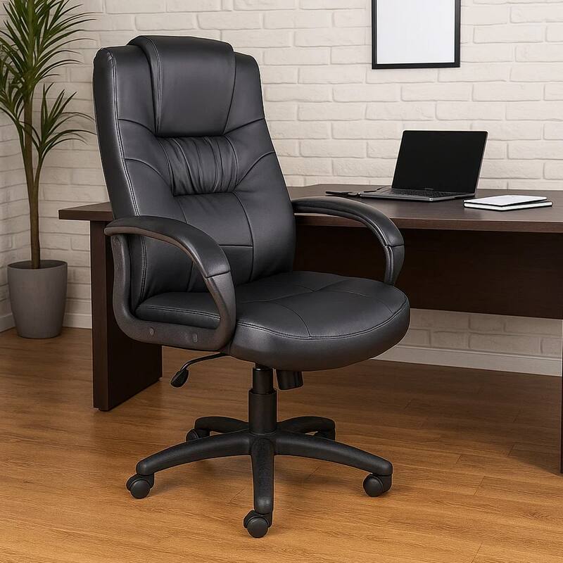 Mala Executive High Back Chair, Black Faux Leather, Lumbar Support