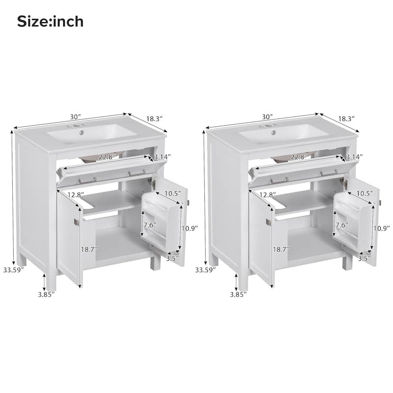 60"Bathroom Vanity Set with Double Vanities (Separate), Double Ceramic Sinks, Adjustable Shelf, Soft Close Doors and Flip Drawer