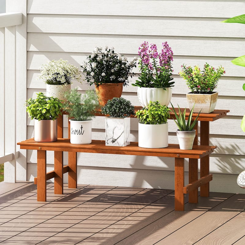 2 Tier Wood Plant Stand Ladder Plant Shelf for Multiple Potted Plants