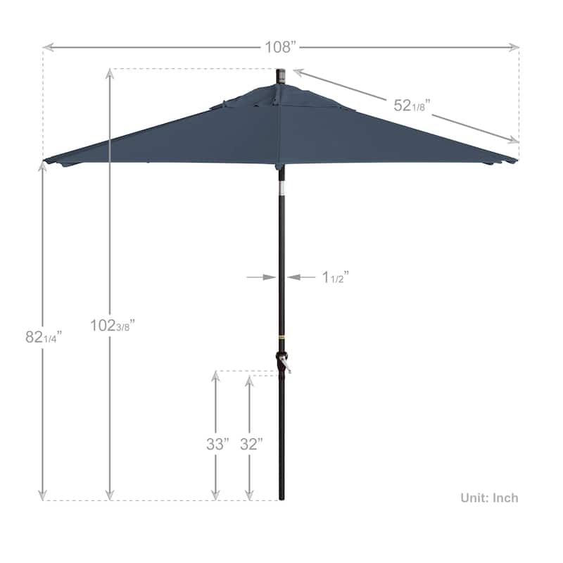 California Umbrella 9' Sunset Series Patio Umbrella Bronze Aluminum Frame and Ribs, Crank Lift Auto Tilt, Pacifica Pacific Blue