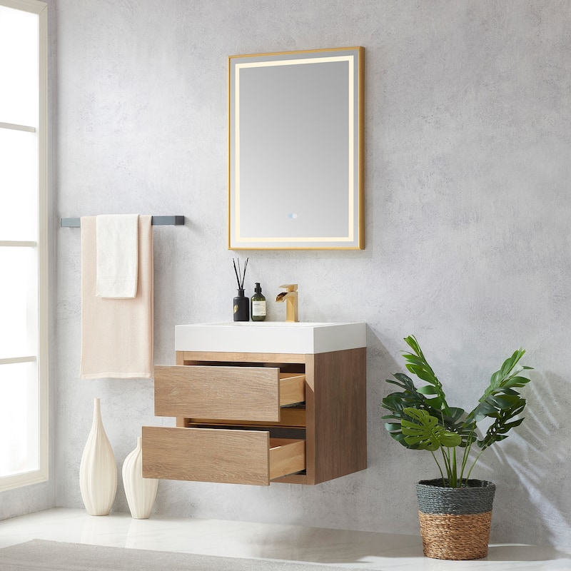 Palencia Single Floating Vanity with White Sink Top without Mirror - 24in.