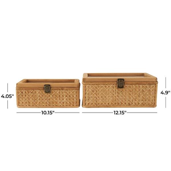 Brown Rattan Handmade Woven Rattan Decorative Box with Glass Tops and ...