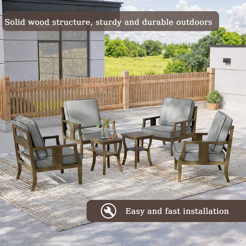 6-piece Outdoor Teak Seating Set Club Chairs with Cushions