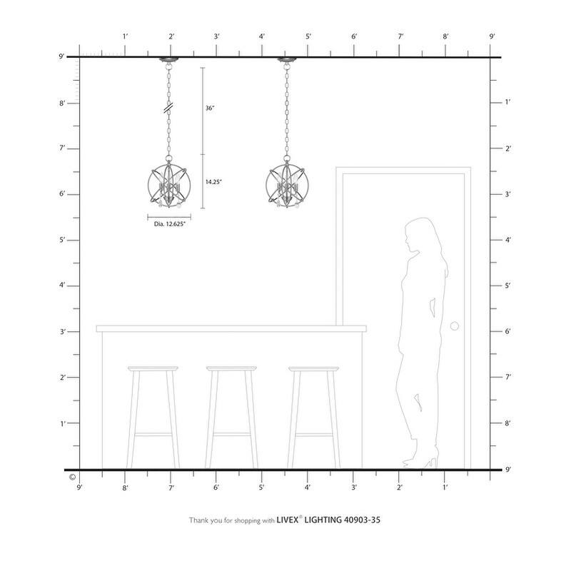 Livex Lighting 3-light Polished Nickel Pendant/Semi-Flush, 40903-35 - 12.625" DIA X 12.25" H/12.625" DIA X 14.25" H