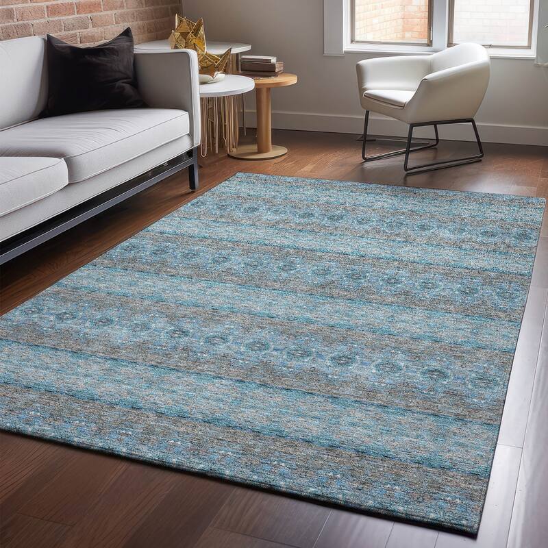 Premium Washable Super Soft Boho Stripes Mayfield Rug - Teal - 9' x 12' - Rectangle