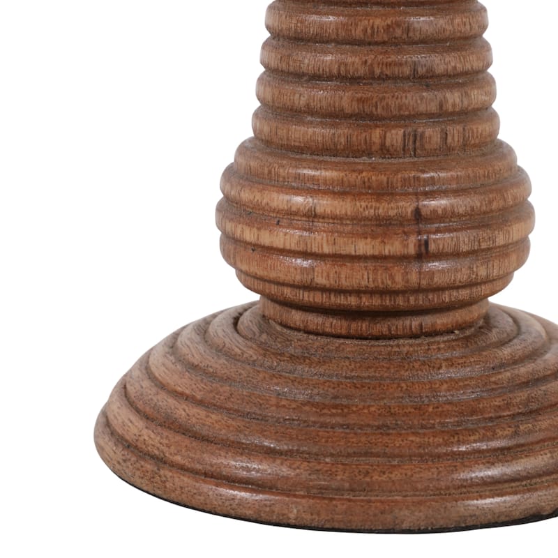 Candle Holder - Brown Mango Wood Ribbed Pillar