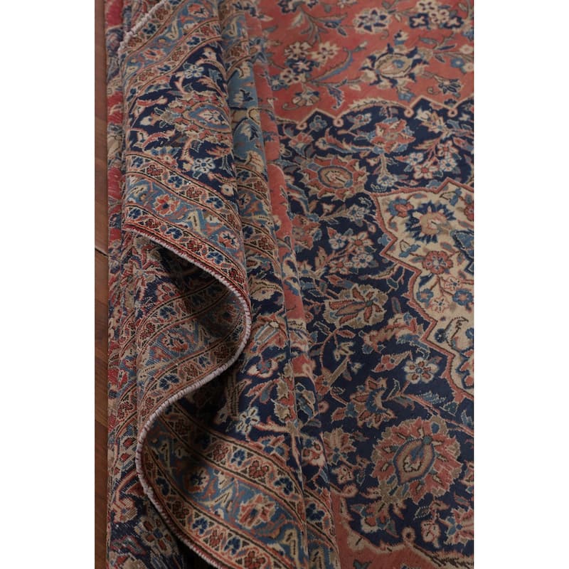 Traditional Kashan Large Persian Vintage Rug Hand-Knotted Wool Carpet - 10'2"x 14'0"