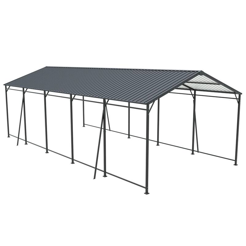 Industrial-Grade Galvanized Steel Carport‌ – Heavy-Duty Structure with 4 Angled Square Tube Supports & Corrosion-Resistant Roof