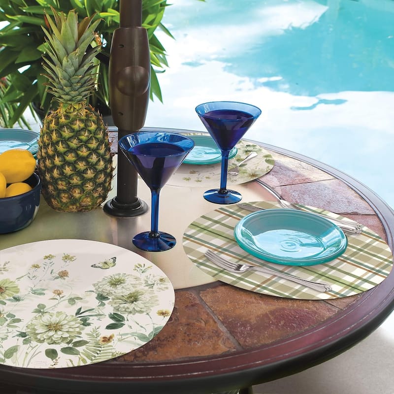 Green Fields Round Reversible Easy Care Flexible Plastic Placemat 4 Pack Made in The USA