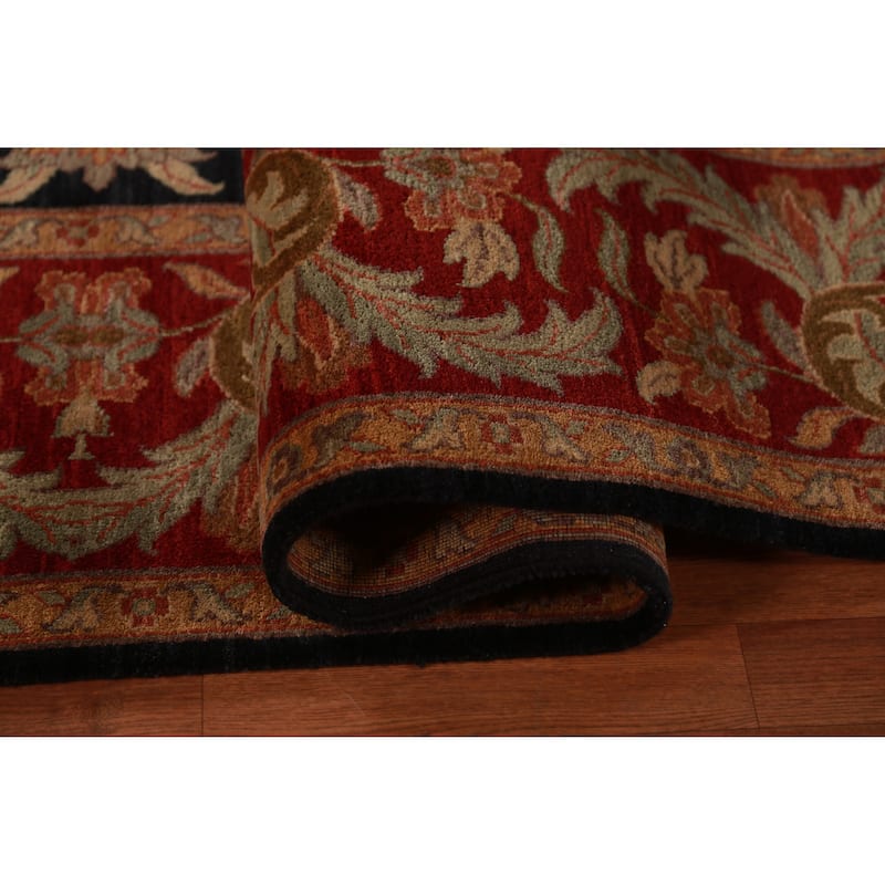 Black Floral Agra Indian Area Rug Handmade Wool Carpet - 9'3"x 12'0"