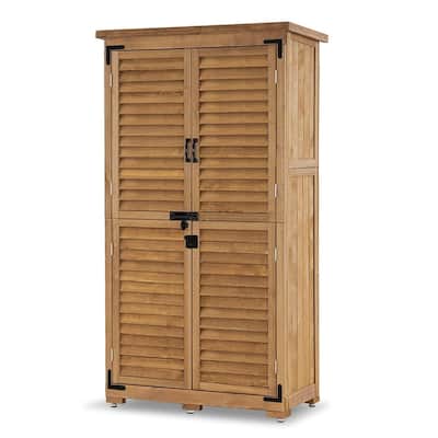 MCombo 63 inch Tall Outdoor Storage Tool Cabinet Shed with Lock for Yard (34.3" L x 18.3" W x 63" H), Wooden 0870 - N/A