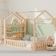 preview thumbnail 18 of 31, Modern Wood House Bed, with Fence and Detachable and Movable Storage Shelves