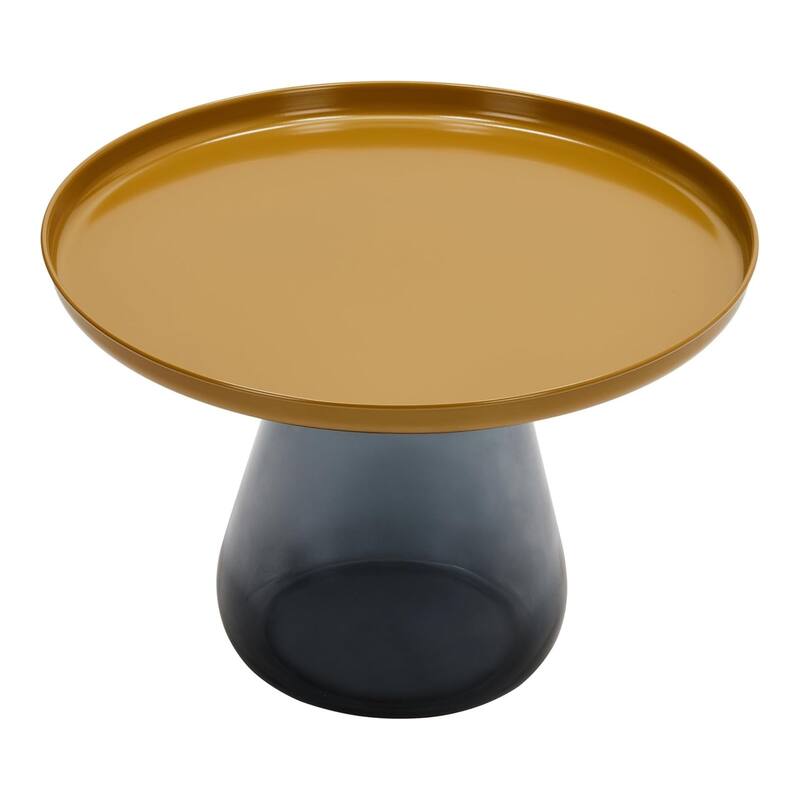 24" Matte Gold Tray Top Aeryn Nesting Table with Smoky Gray Glass Base - 24x17