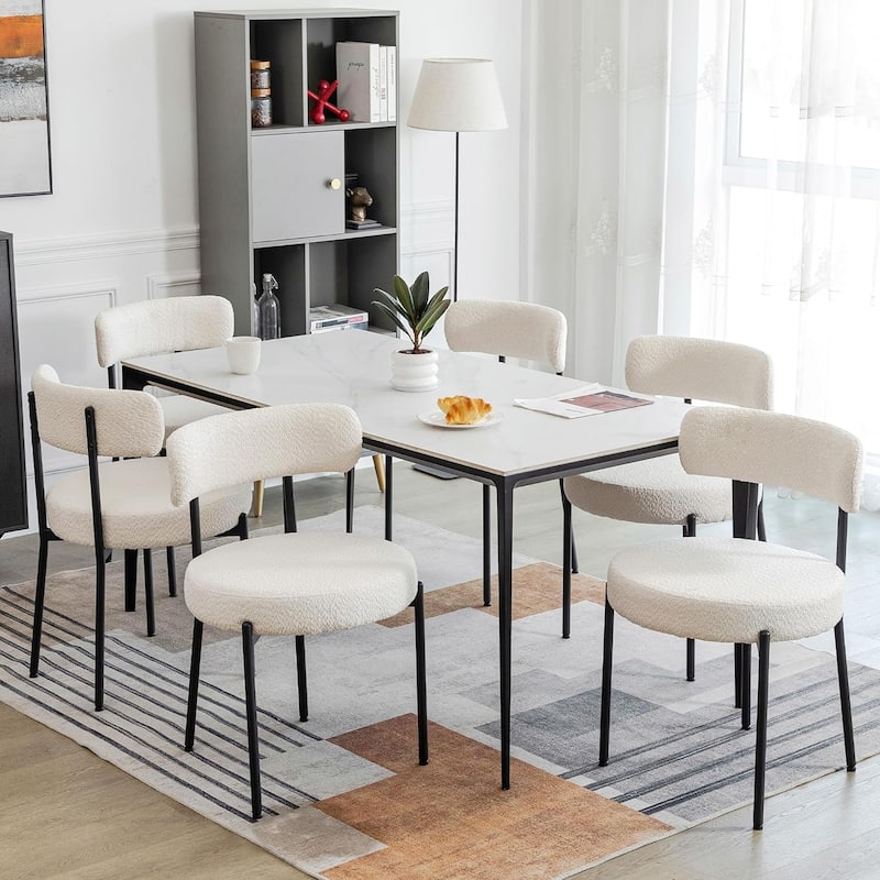 XINMICS Dining Chairs Set of 2/4/6, Mid Century Modern Upholstered Boucle Kitchen Dining Room Chairs - set of 6 - White