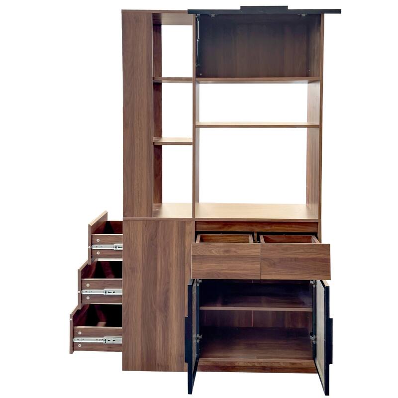 71" Tall Wooden Storage Cabinet for Hallway, Modern Multi-Functional Entrance Organizer