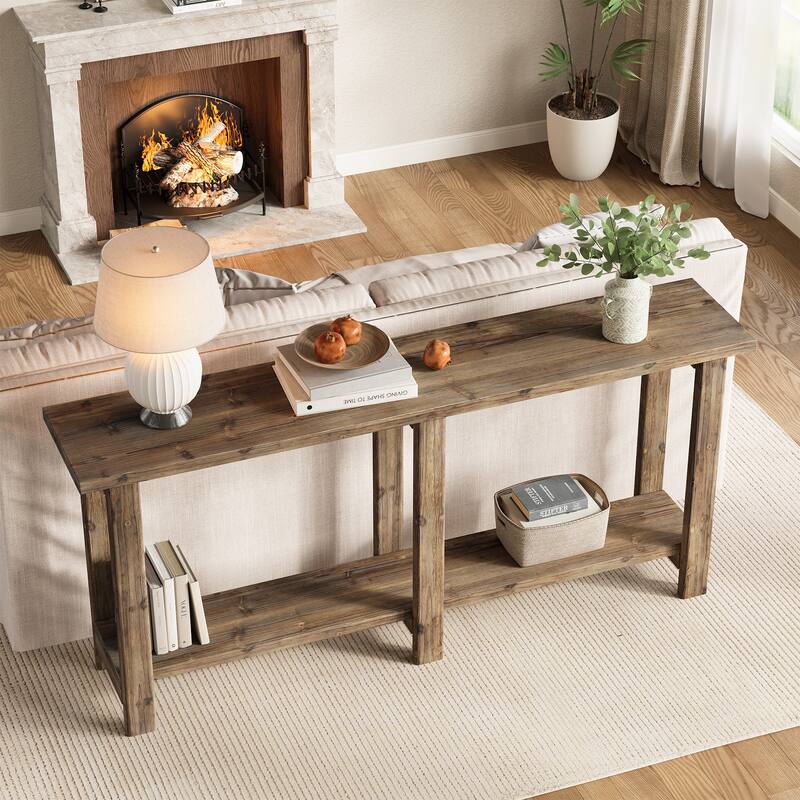 70.8 Inch Solid Wood Console Table with Storage Shelf - 11.8"D x 70.9"W x 31.8"H