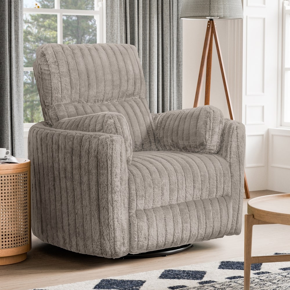 Furniture of America Jorvien Modern Chenille Power Swivel Glider Recliner with Pillows