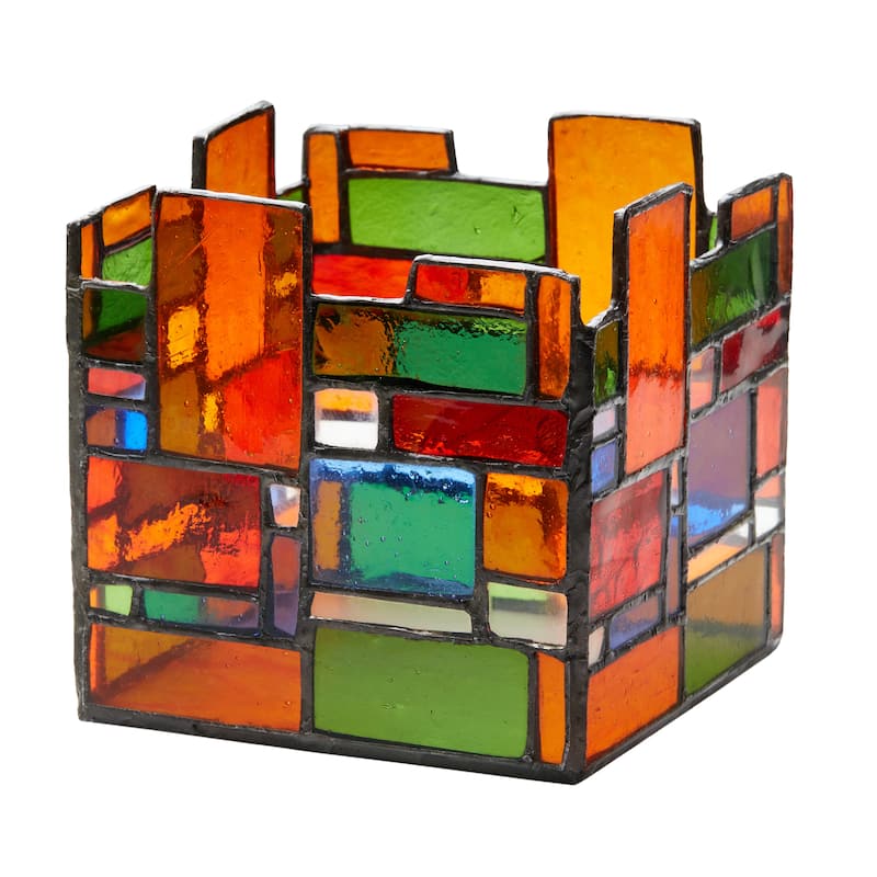 River of Goods 4.75-Inch Geometric Rectangles Stained Glass Candle Holder - 4.75" x 4.75" x 4.75"