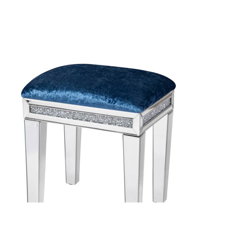 Mirror Diamond Vanity Stool with Velvet Upholstered Seat