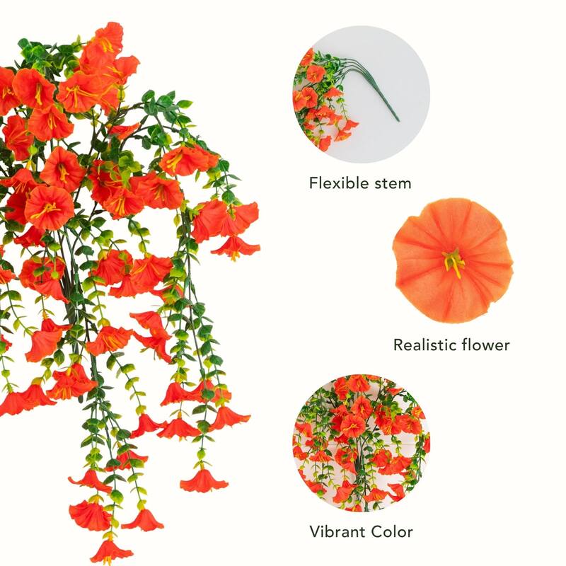 30-in UV Resistant Artificial Morning Glory Hanging Plant - Set of 6