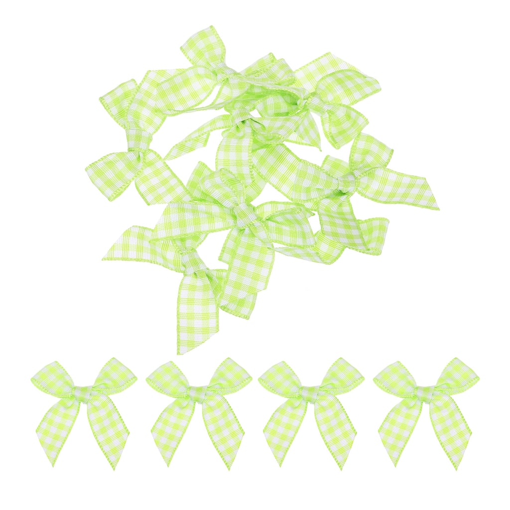 10Pcs Mini Gingham Ribbon Bow 1.5" Checkered Fabric Satin