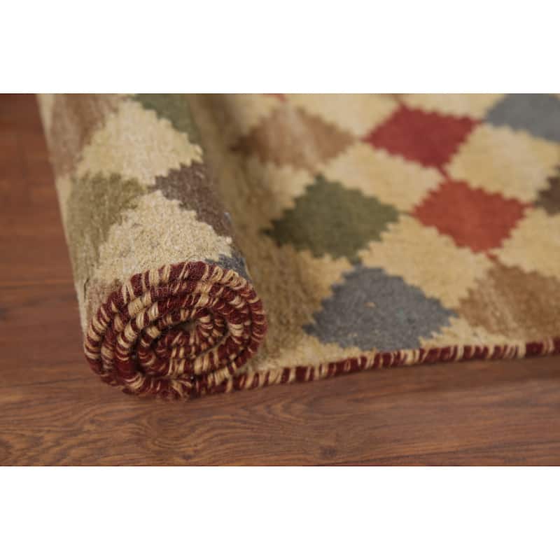 All-Over Flat Weave Geometric Kilim Indian Rug Handmade Wool Carpet - 5'0"x 7'10"