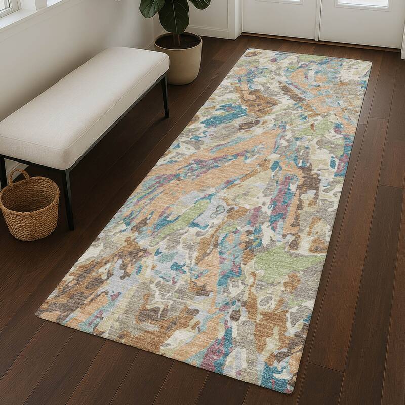 Machine Washable Indoor/ Outdoor Brushstrokes Chantille Rug