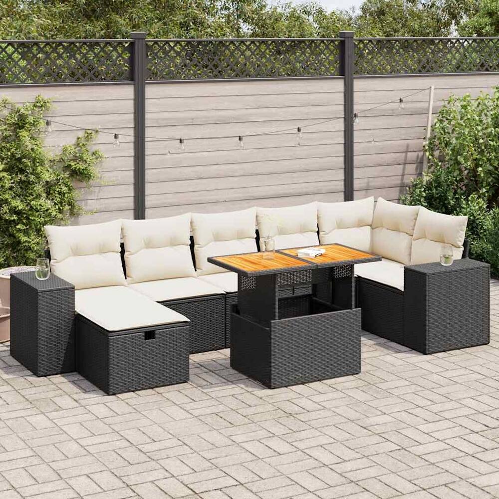 vidaXL Patio Sofa Set with Cushions Outdoor Conversation Furniture Poly Rattan - 21.7 x 24.4 x 27.2