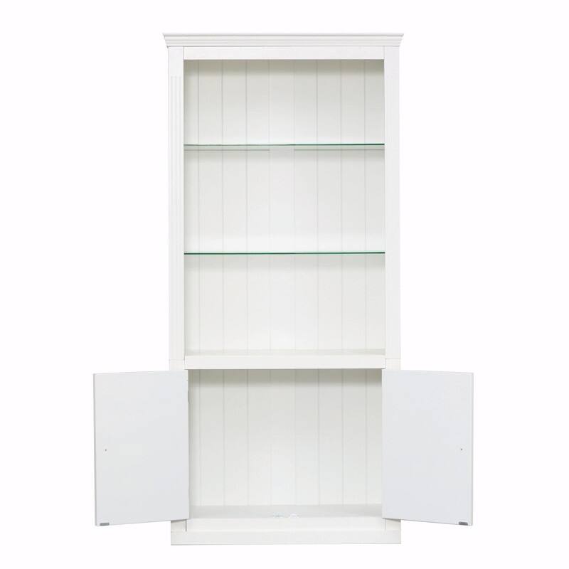 78.75" Farmhouse 4-Tier Display Bookcase with Dimmable LED Light, Glass Shelves & Storage Doors
