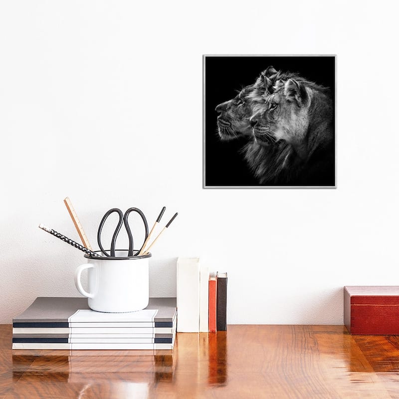 iCanvas "Lion And Lioness Portrait" by Laurent Lothare Dambreville Framed