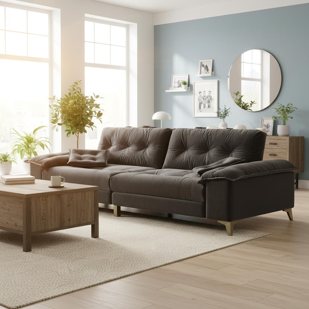 Homy Casa Modern 4-Seat Cloud Sofa with Wide Removable Armrests & Pillows