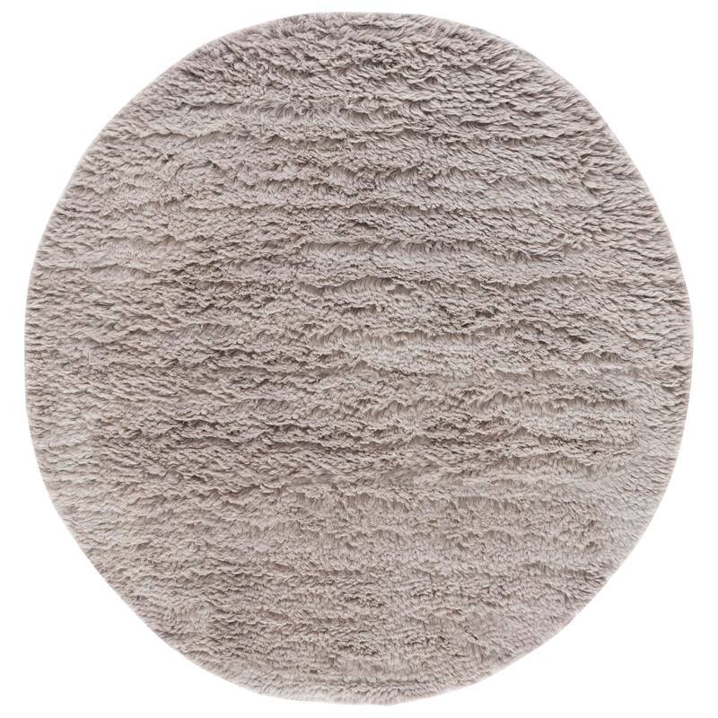 SAFAVIEH Handmade Casablanca Shag Edle Solid Wool Rug - 6' Round - Grey