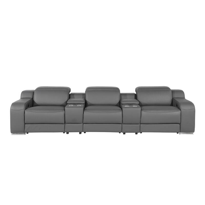 HomeRoots 129" Black Italian Leather Reclining USB Sofa