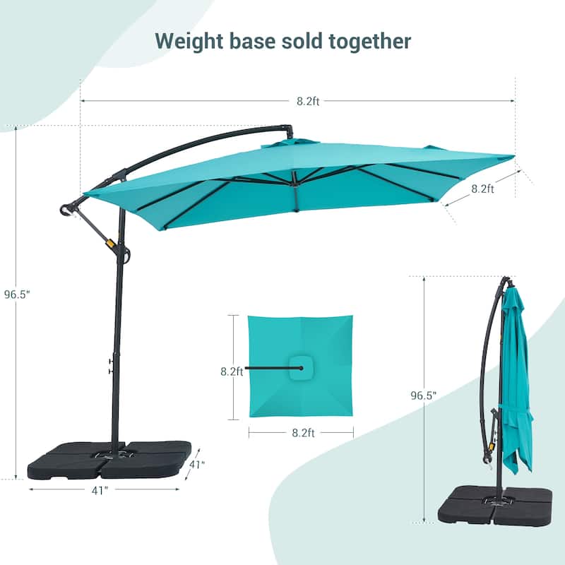 Bonosuki 8.2 x 8.2Ft Patio Offset Umbrella w/ Weighted Base