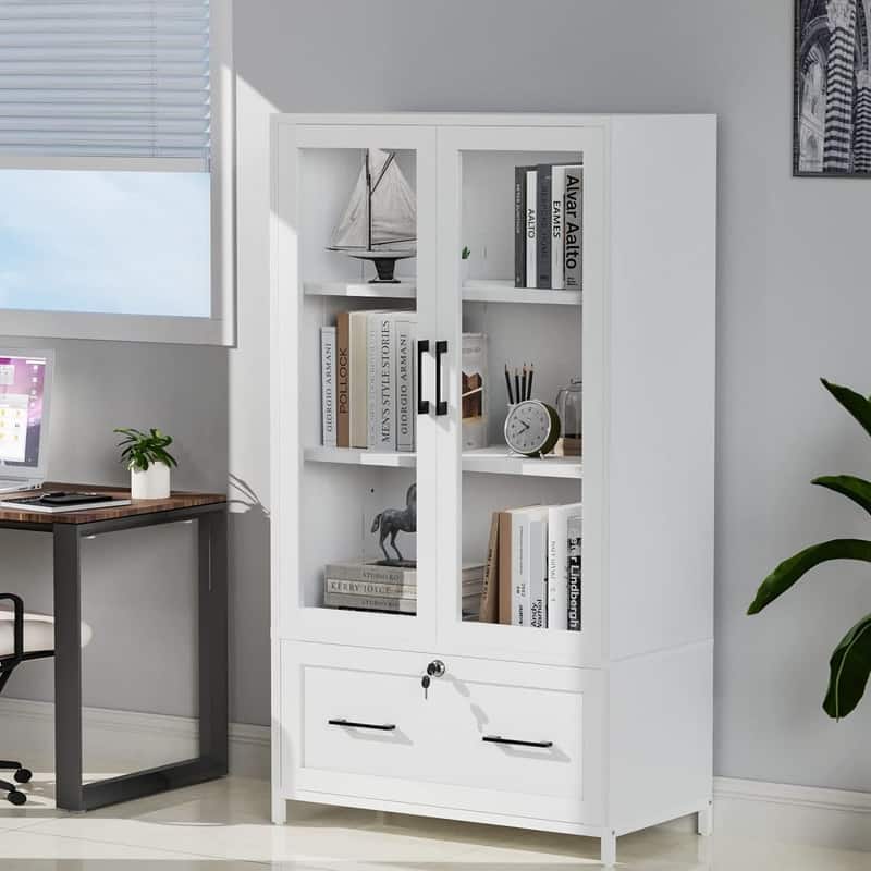 Large Combo Storage Cabinet Display Bookcase Glass Doors Pantry