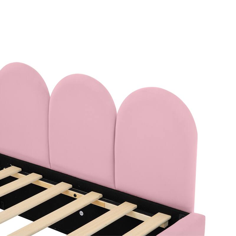 L-Shape Garden Backrest Daybed, Velvet Upholstered Sofabed with 2 Drawers, Soft Fabric Headboard Platform Bed Frame