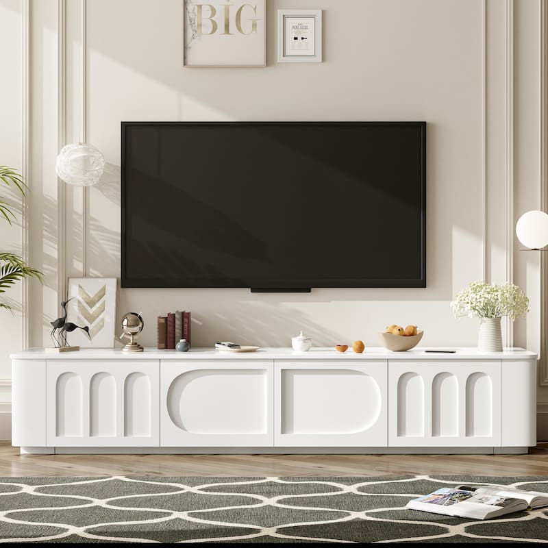 70.9" Wood Floor TV Stand Media Console Cabinet with 2 Drawers, Modern Entertainment Center Cabinet with 2 Cabinets - White