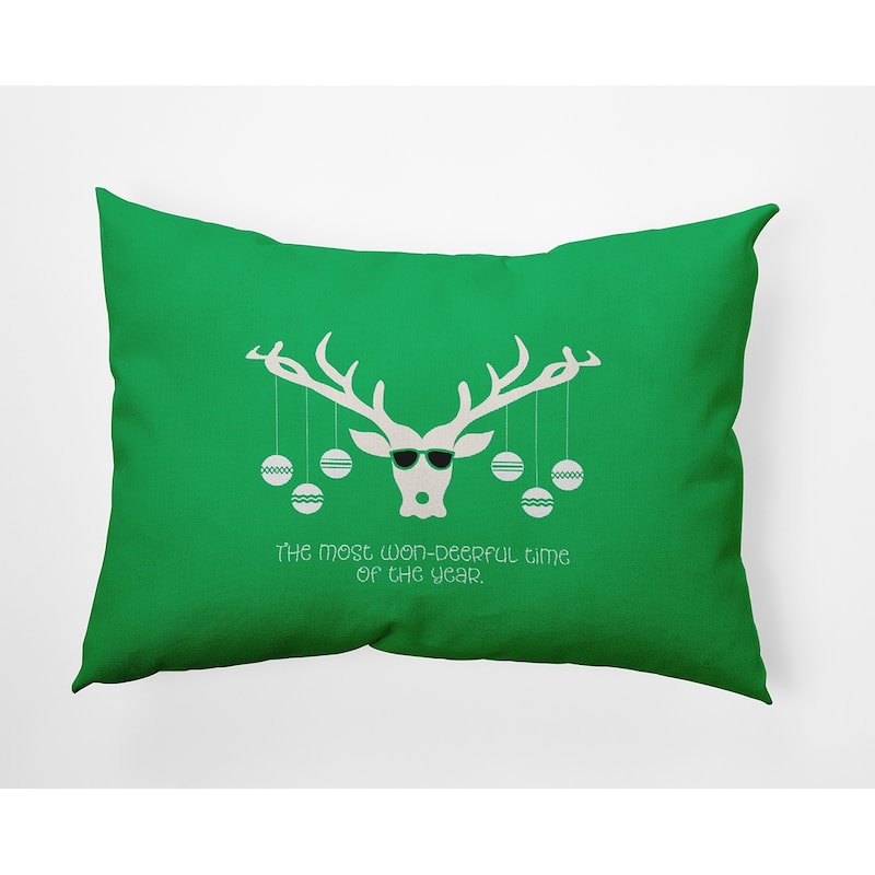 Cool Christmas Deer Indoor/Outdoor Throw Pillow - 14" x 20" - Bright Green