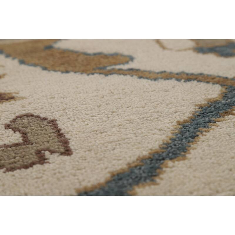 All-Over Ivory Oushak Indian Area Rug Hand-Knotted Wool Carpet - 8'11" x 12'0"
