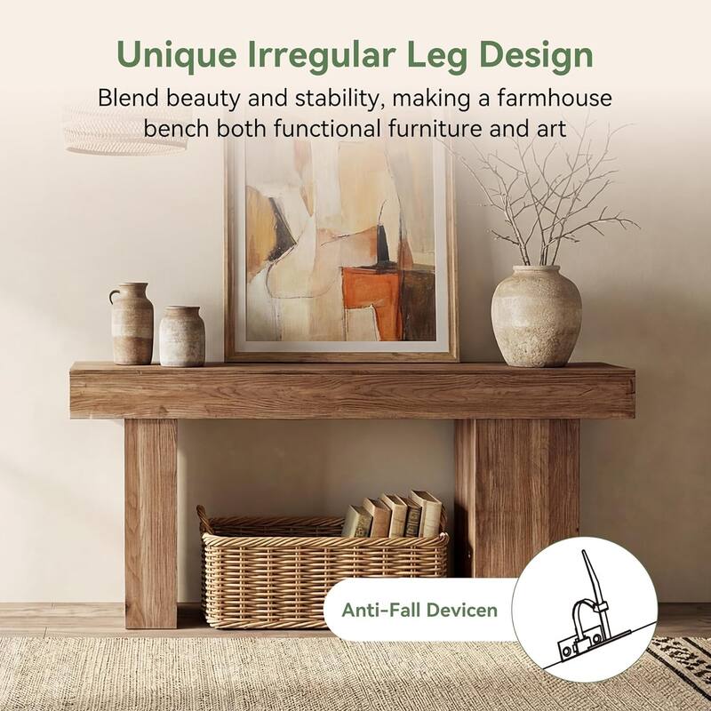 Solid Wood Console Table, 63-Inch Farmhouse Sofa Table Behind Couch with Artistic Legs for Entryway, Living Room, Hallway, Foyer
