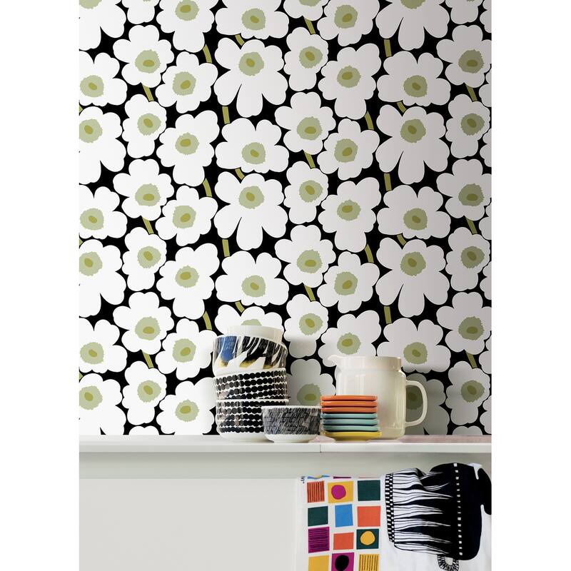 Marimekko Black Pieni Unikko Peel & Stick Wallpaper