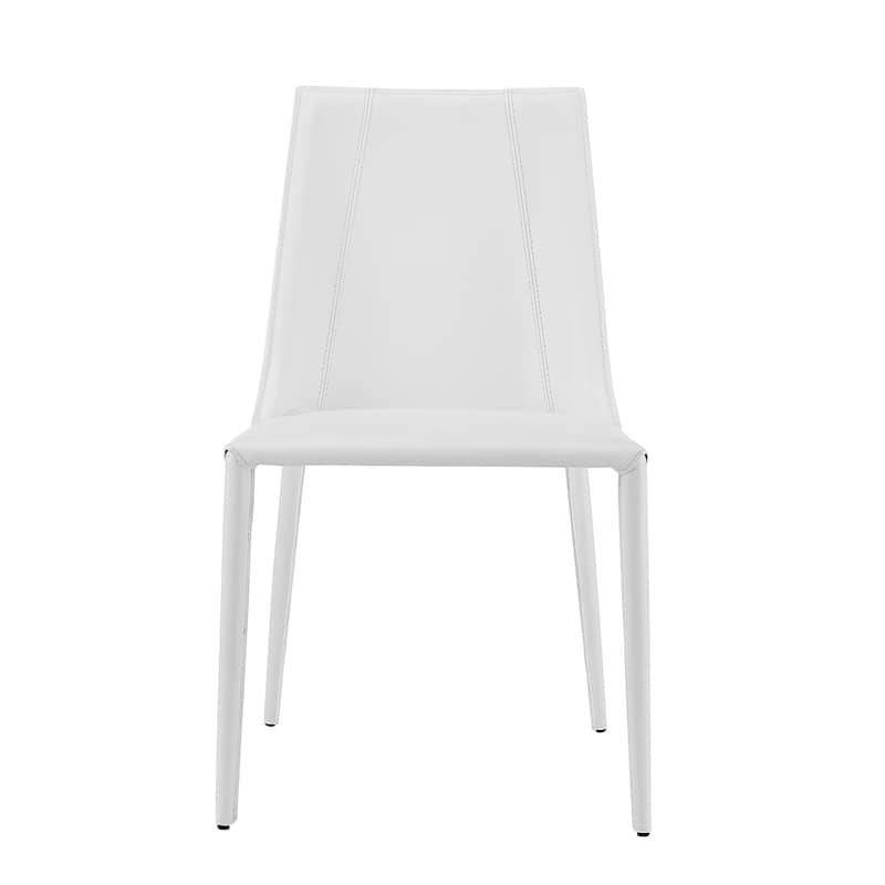 Sleek All Black Faux Leather Dining or Side Chair - White