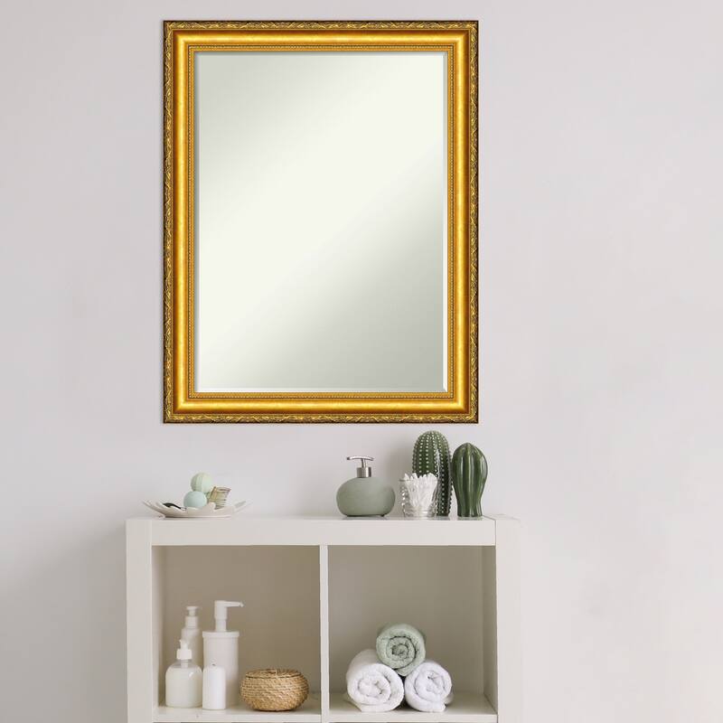 Petite Bevel Wood Bathroom Wall Mirror - Colonial Embossed Gold Frame - Colonial Embossed Gold - 22 x 28 in