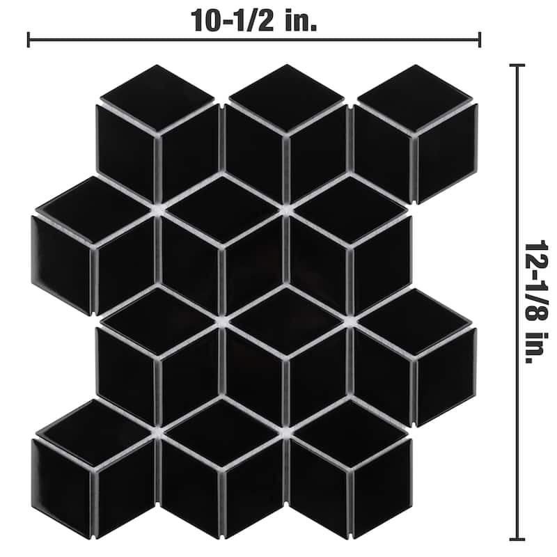 Merola Tile Metro Rhombus Glossy Black 10-1/2" x 12-1/8" Porcelain Floor and Wall Tile