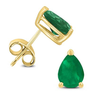 Marquee 14K Yellow Gold 6x4MM Pear Emerald Earrings