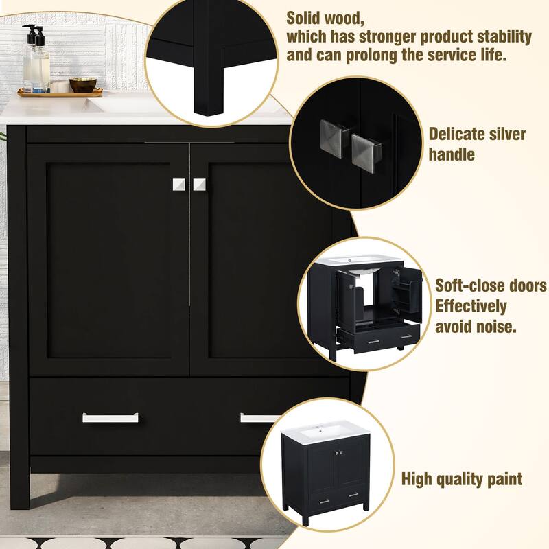 60 Inch Bathroom Vanity with Double Ceramic Sinks, 4 Doors, 2 Drawers, and Divided Storage - Freestanding Design
