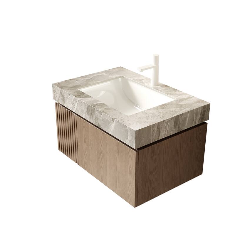 30" Floating Bathroom Vanity with Sintered Stone Top & 1-Hole Ceramic Basin, Pre-assembled Plywood Cabinet