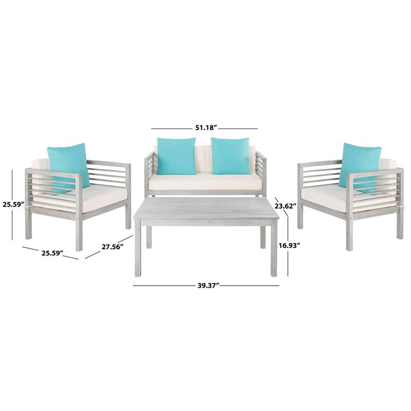 SAFAVIEH Outdoor Yoselin 4-Piece Set with Accent Pillow - 51W x 26D x 26H
