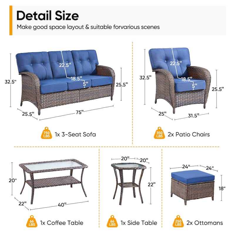 Pocassy Ooutdoor Patio Sofa Funiture Chairs Set